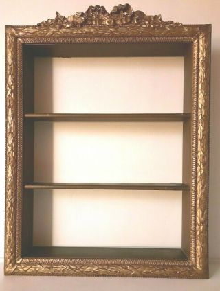 Antique Gold Gilt Gesso Wood Ribbon And Flower Top Display Shelf