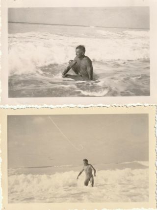 Vintage Photograph,  Nude Good - Looking Young Man Swimming Ocean,  Gay Interest