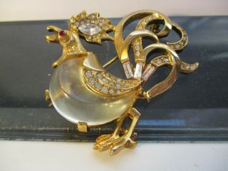 Rare Crown Trifari Jelly Belly 1960s Vintage Rooster Brooch Patent
