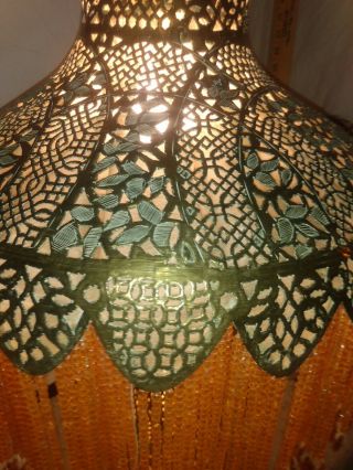Antique C1900 Pierced Brass Moroccan Turkish Moorish Beaded Fringe Table Lamp 2