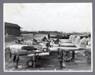 Lockheed P - 38 Lightning Usaf Line Up England 1944 Ww2 Press Photo