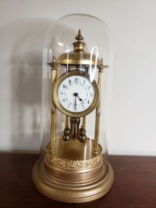 Antique Anniversary Clock With Glass Dome Jahreshrenfabrik Over 100 Years Old