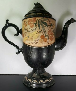 Primitive Folk Art 18th Century Tin Dutch Tulips Coffee Pot Pa Toleware