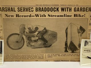 Vintage Harley Davidson Motorcycle Speed Record Photo & Newspaper Clip 2
