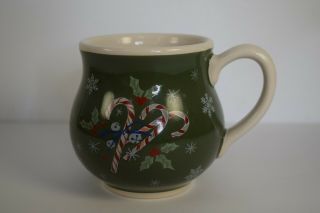 Longaberger Holiday Mug Pot - Bellied " All The Trimmings " Candy Canes Green