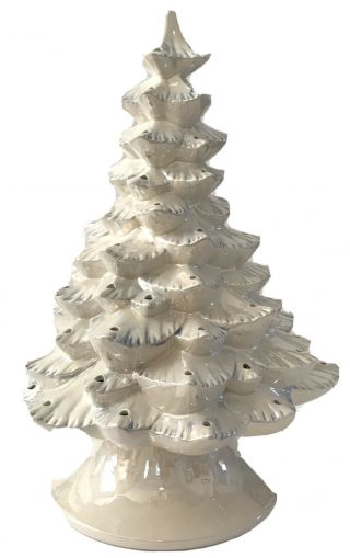 Vintage Iridescent White Ceramic Christmas Tree 17 " Blue Tips Arnel 