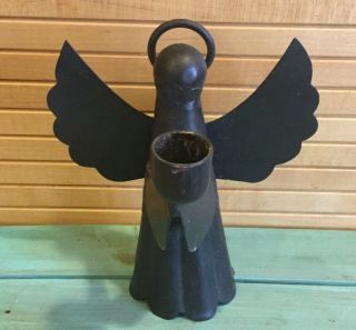 Vintage Black Iron Angel Candle Holder,  Folk Art,  Primitive