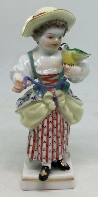 Rare Meissen Porcelain Figurine Girl Holding A Large Bird G12 [ah 905]