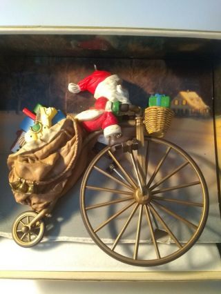 Hallmark 1982 Cycling Santa On Velocipede Bicycle Christmas Ornament