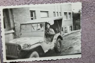 Two WW2 Photographs of an U.  S.  Army Soldier in Army Jeep & Weird Truck? 3
