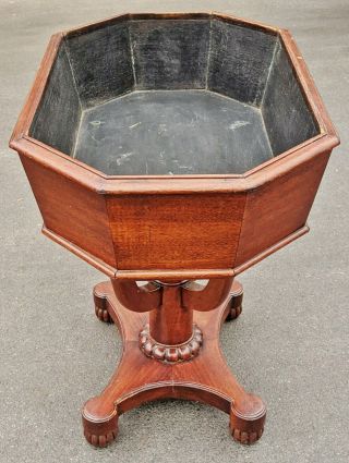 Large Vintage English 20th C Carved Mahogany Regency Style Plant Stand Planter