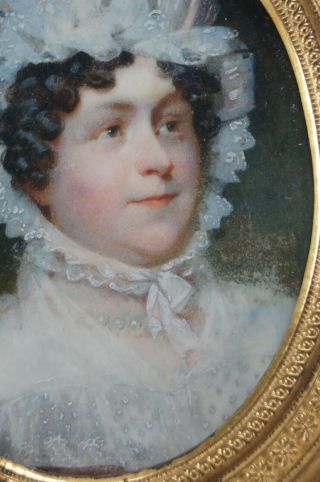 Early 19th Century French Hand Painted Portrait of A Lady in Gilt Bronze Frame 3