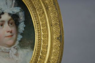 Early 19th Century French Hand Painted Portrait of A Lady in Gilt Bronze Frame 5