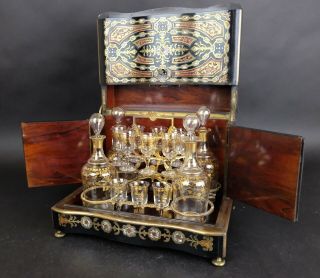 19th Century French Napoleon Iii Boulle Liquor Cabinet,  Gilt Cristal