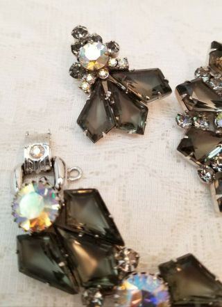 Vtg Juliana D&E Kite Smokey Gray & AB Rhinestones Brooch Bracelet Earrings Set 3