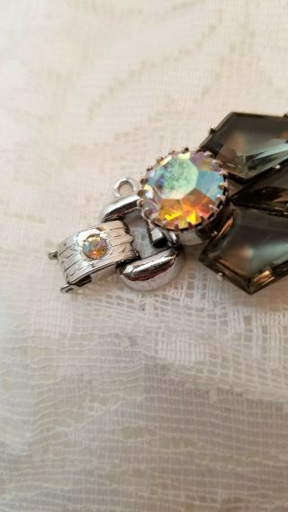 Vtg Juliana D&E Kite Smokey Gray & AB Rhinestones Brooch Bracelet Earrings Set 5