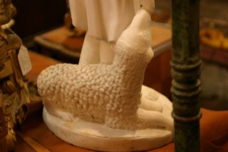 ANTIQUE LARGE CARVED MARBLE STATUE FEEDING SHEEP,  CIRCA 1880 ITALIAN BEAUTY 5