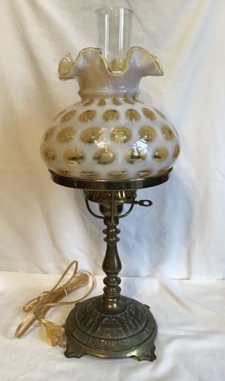 Rare Vintage Fenton Art Glass Honeysuckle Opalescent Coin Dot Lamp L9