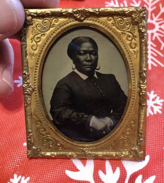 Rare Tintype Portrait African American Women,  Seated Pose Wearing Jewelry