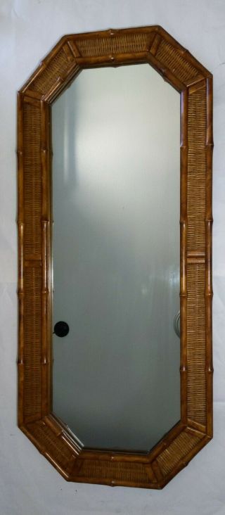 Vintage American Of Martinsville Faux Bamboo Wood & Wicker Rattan Wall Mirror
