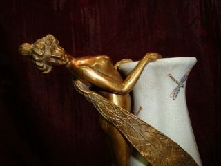 Art Deco Style Vase Figurine Frog Elf Art Nouveau Style Porcelain Bronze