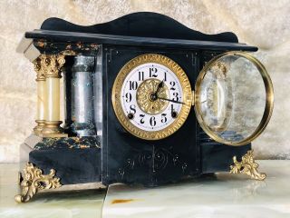 Large Vintage Antique Usa Seth Thomas Strikes Keywound Clock W Pendulum.