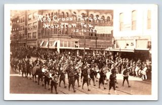 Vintage Real Photo Postcard Red Cross Parade Houston Tx 1918 Soldiers Band D2