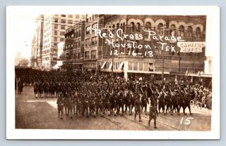 Vintage Real Photo Postcard Red Cross Parade Houston Tx 1918 Marching Soldier D2