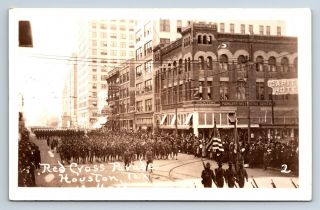 Vintage Real Photo Postcard Red Cross Parade Houston Tx 1918 Soldiers Flags D2