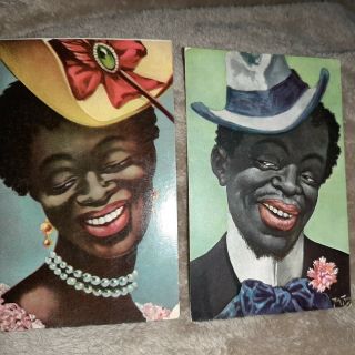 2 - Vintage Black Americana Postcards And She 