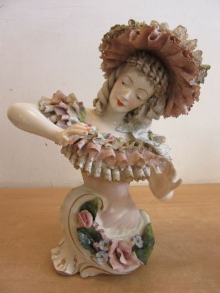 Vintage Large Cordey Italian Porcelain Woman With Hat Bust Figure 14 "
