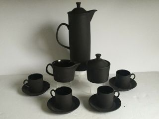 11pc Vintage Wedgwood Black Basalt Ware Mid Century Demitasse Coffee Set 1960s