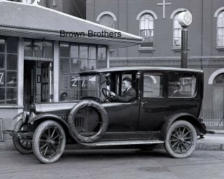 1920s Sedan @ Texaco Gas Filling Station Wheeled Air Glass Photo Camera Negative
