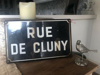 Vintage French Enameled Metal Street Sign”rue De Cluny”