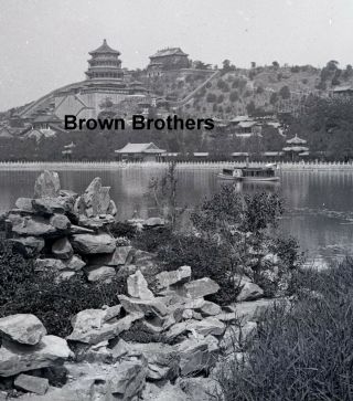1900s Historic China Summer Palace From Lake Peking Glass Photo Camera Negative