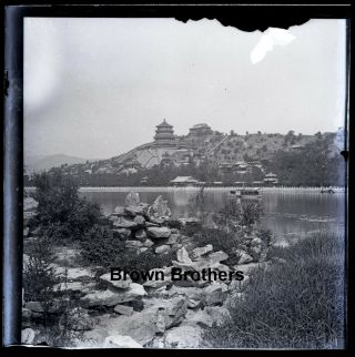 1900s Historic China Summer Palace From Lake Peking Glass Photo Camera Negative 2