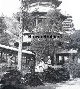 1900s Historic China Group At Summer Palace Peking Glass Photo Camera Negative