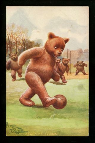 Teddy Bear Vintage Postcard Artist Signed Pillard Pub.  Langsdorff Ser.  730 Soccer