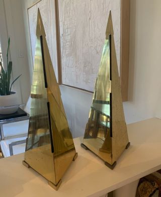 1970s Chapman Brass Obelisk Table Lamps Inspired By Gabriella Crespi