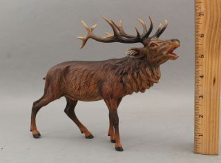 Large Miniature Antique Painted Austrian Bronze Hunting Bull Elk Bugling,  Nr
