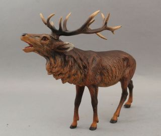 Large Miniature Antique Painted Austrian Bronze Hunting Bull Elk Bugling,  NR 3