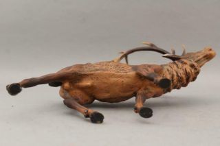 Large Miniature Antique Painted Austrian Bronze Hunting Bull Elk Bugling,  NR 4