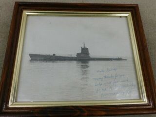 Ww 2 Framed Photo Of Usn Submarine 423 With Inscription Written On It
