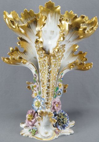 Old Paris Porcelain Large 19th Century Pique Fleur Floral Encrusted Gold Vase