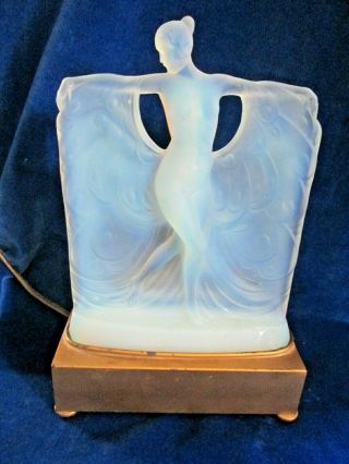 Art Deco Boudoir Glass Lamp Nude Danse De Lumiere In Style Of Sabino / Lalique