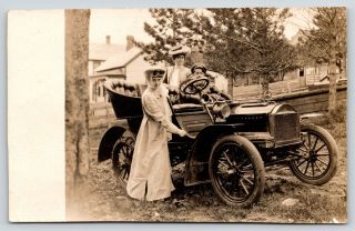 Victorian Lady Driver In Goggles Gloves 1904 Oldsmobile Vintage Automobile Rppc