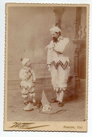 Vintage Cabinet Card Pierrot Performers In Costume,  Man & Child
