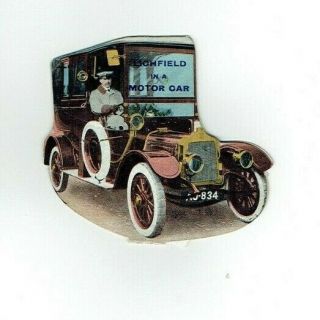 Novelty Pull Out Card Lichfield In A Motor Car Staffordshire Vintage C.  1910