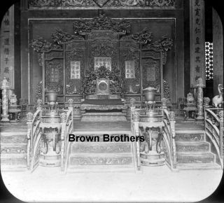 1900s Historic China Emperors Throne Room Forbidden City Glass Photo Negative BB 2
