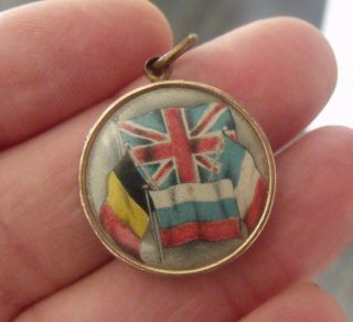 Ww1 Home Front Patriotic Pendant Badge,  Allies Flags,  Lord Kitchener Photo